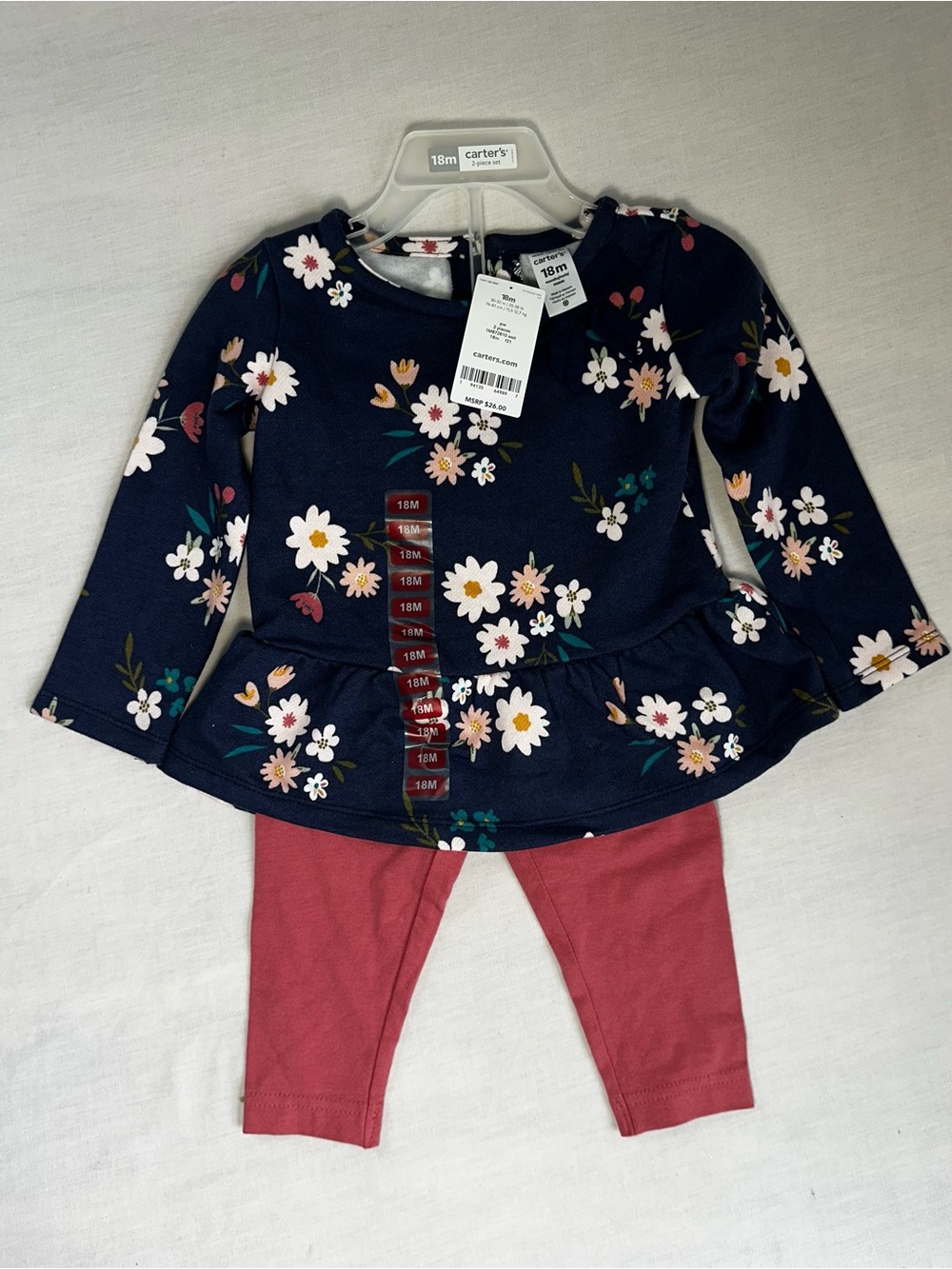 carter's Navy Floral Peplum Top & Pink Leggings Set - 18M